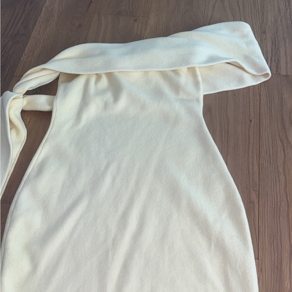Off-Shoulder Cream Knit Dress